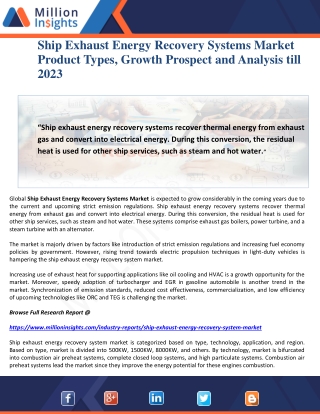 Ship Exhaust Energy Recovery Systems Market Product Types, Growth Prospect and Analysis till 2023