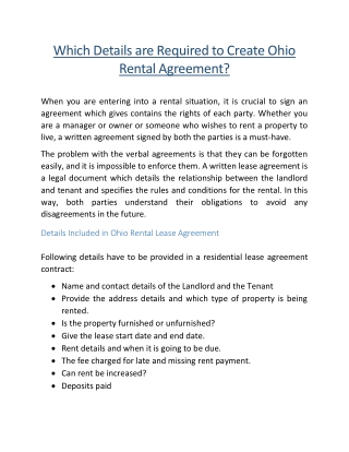 Which Details are Required to Create Ohio Rental Agreement?