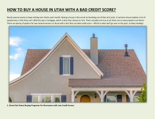 HOW TO BUY A HOUSE IN UTAH WITH A BAD CREDIT SCORE?