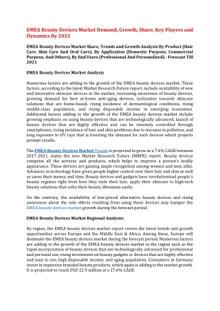 EMEA Beauty Devices Market Demand, Growth, Share, Key Players and Dynamics By 2021