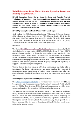 Hybrid Operating Room Market Growth, Dynamics, Trends and Industry Insights By 2023
