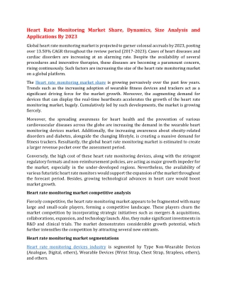 Heart Rate Monitoring Market Share, Dynamics, Size Analysis and Applications By 2023