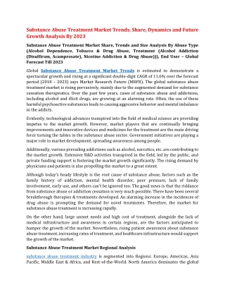 Substance Abuse Treatment Market Trends, Share, Dynamics and Future Growth Analysis By 2023