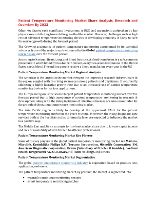 Patient Temperature Monitoring Market Share Analysis, Research and Overview By 2023