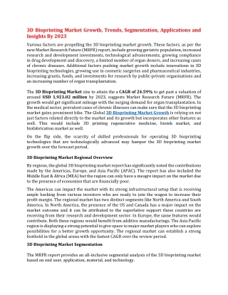 3D Bioprinting Market Growth, Trends, Segmentation, Applications and Insights By 2023