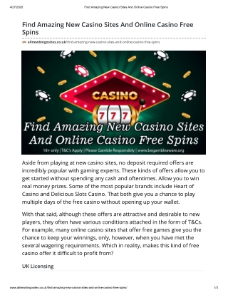 Find Amazing New Casino Sites And Online Casino Free Spins