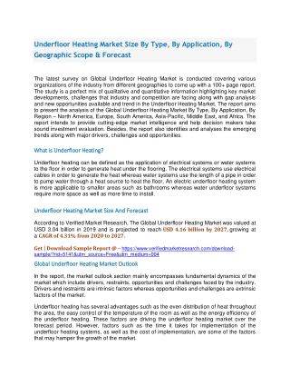 Underfloor Heating Market Size By Type, By Application, By Geographic Scope & Forecast