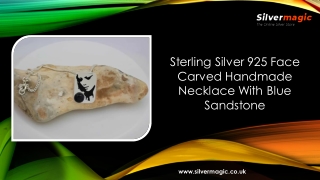 Sterling Silver 925 Face Carved Handmade Necklace With Blue Sandstone