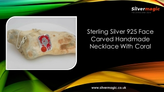 Sterling Silver 925 Face Carved Handmade Necklace With Coral