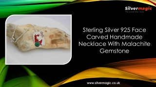 Sterling Silver 925 Face Carved Handmade Necklace With Malachite Gemstone