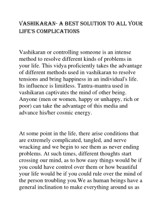 Vashikaran- A Best Solution to All Your Life's Complications