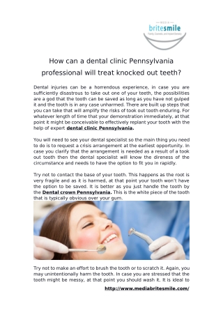 How can a dental clinic Pennsylvania professional will treat knocked out teeth?