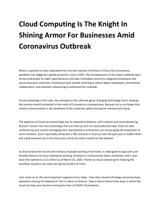 Cloud Computing Is The Knight In Shining Armor For Businesses Amid Coronavirus Outbreak