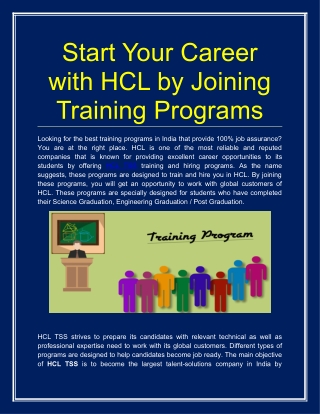 Start Your Career with HCL by Joining Training Programs