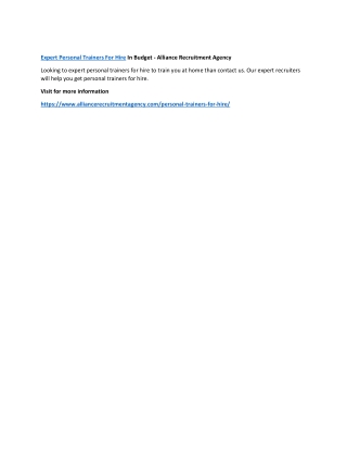 Expert Personal Trainers For Hire In Budget - Alliance Recruitment Agency