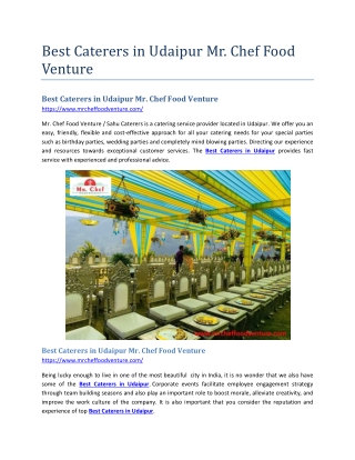 Best Caterers in Udaipur Mr. Chef Food Venture