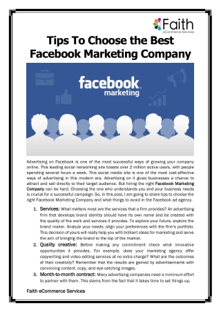 Tips To Choose the Best Facebook Marketing Company