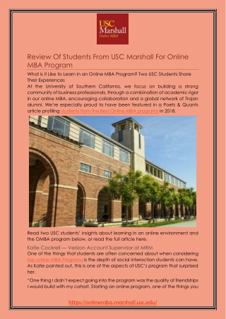 Review Of Students From USC Marshall For Online MBA Program