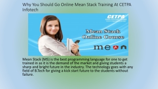 Why You Should Go Online Mean Stack Training At CETPA Infotech