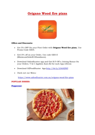 5% Off - Origano Wood fire pizza takeaway Alexandria, NSW