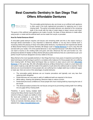 Best Cosmetic Dentistry In San Diego That Offers Affordable Dentures