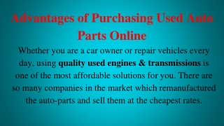 Advantages of Purchasing Used Auto Parts Online