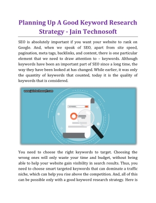 Planning Up A Good Keyword Research Strategy - Jain Technosoft