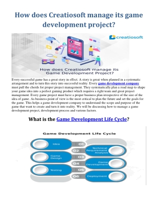 How does Creatiosoft manage its game development project?