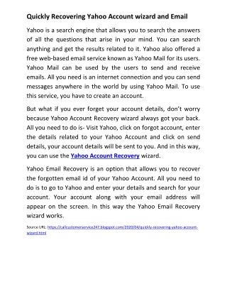 Quickly Recovering Yahoo Account wizard and Email