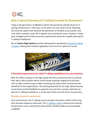 Why is Special Planning of IT Cabling Essential for Businesses in Dubai