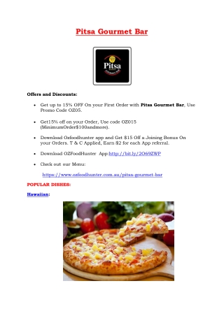 15% Off -Pitsa Gourmet Bar-Rosebery - Order Food Online