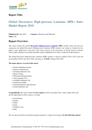 Decorative High-pressure Laminate (HPL) Sales Market Report 2018