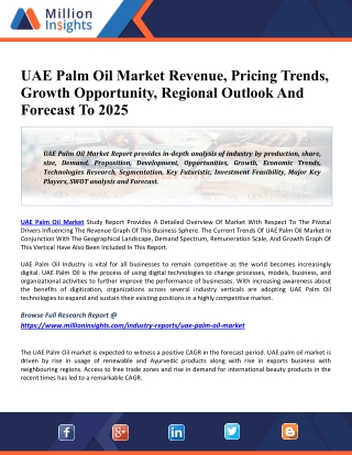 UAE Palm Oil Market 2020 Driving Factors, Industry Growth, Key Vendors And Forecasts To 2025