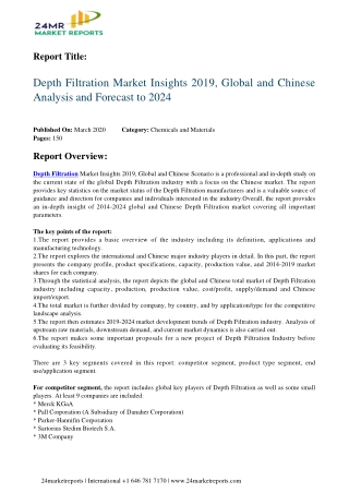 Depth Filtration Market Insights 2019