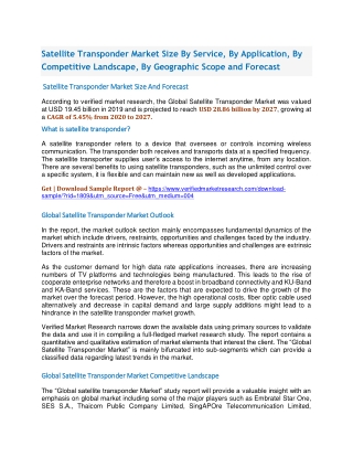 Satellite Transponder Market Size By Service, By Application, By Competitive Landscape, By Geographic Scope and Forecast