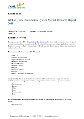 Home Automation System Market Research Report 2019