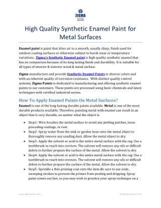 High Quality Synthetic Enamel Paint for Metal Surfaces
