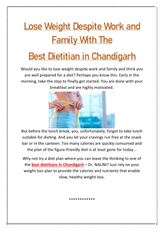 Lose Weight Despite Work and Family With The Best Dietitian in Chandigarh