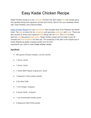 Easy Kadai Chicken Recipe