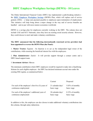 DIFC Employee Workplace Savings (DEWS) - 10 Leaves