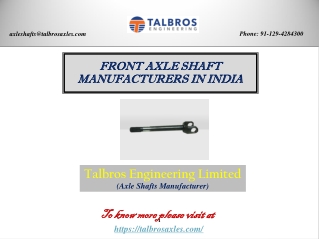 Front Axle Shaft Manufacturers In India