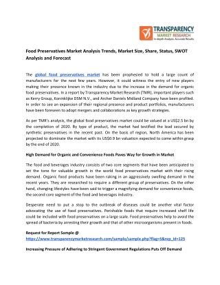 Food Preservatives Market Analysis Trends, Market Size, Share, Status, SWOT Analysis and Forecast