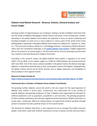 Diabetic Food Market Research – Revenue, Statistic, Demand Analysis and Future