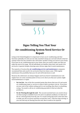 Signs Telling You That Your Airconditioning System Need Service Or Repair