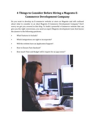 4 Things to Consider Before Hiring a Magento E-Commerce Development Company