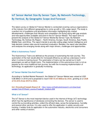 IoT Sensor Market Size By Sensor Type, By Network-Technology, By Vertical, By Geographic Scope And Forecast