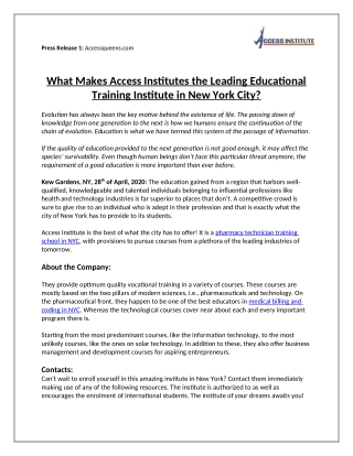What makes Access Institutes the leading educational training institute in New York City
