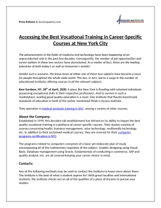 Accessing the best vocational training in career-specific courses at New York City