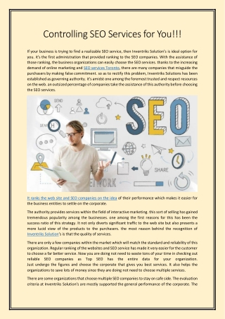 Controlling SEO Services for You!!!