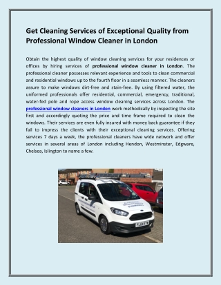 Get Cleaning Services of Exceptional Quality from Professional Window Cleaner in London